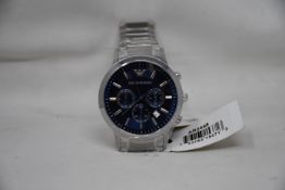 A men's as new Emporio Armani AR2448 stainless steel blue dial chronograph watch (No box).
