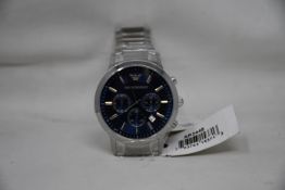 A men's as new Emporio Armani AR2448 stainless steel blue dial chronograph watch (No box).