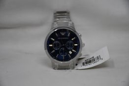 A men's as new Emporio Armani AR2448 stainless steel blue dial chronograph watch (No box).