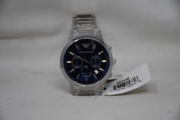 A men's as new Emporio Armani AR2448 stainless steel blue dial chronograph watch (No box).