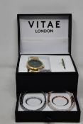 A boxed as new Vitae Elmington 36mm wrist watch (emerald green face). box includes additional