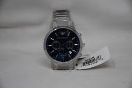 A men's as new Emporio Armani AR2448 stainless steel blue dial chronograph watch (No box).