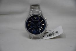 A men's as new Emporio Armani AR2448 stainless steel blue dial chronograph watch (No box).