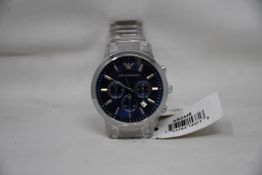 A men's as new Emporio Armani AR2448 stainless steel blue dial chronograph watch (No box).