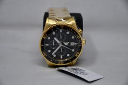 A men's as new Emporio Armani AR5857 gold chronograph watch (No box included).