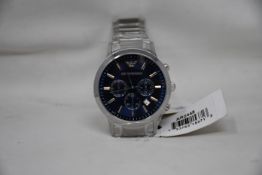 A men's as new Emporio Armani AR2448 stainless steel blue dial chronograph watch (No box).