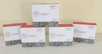 Five boxed as new Skin Youth biome food supplements, 60 capsules per box