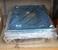 Ten as new stainless steel serving tray bases and three lids.