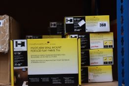 Twenty one Paramount peerless PWV pivot arm wall mounts for LCD televisions.