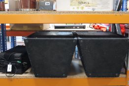 Two Yamaha speakers (Model number s115ivn) (Missing power cables) and a Wharfedale Pro powered mixer