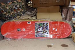 Four Polar Skateboards (Boards only), three with artwork by R. Mettz in yellow and one by Tynan Kerr