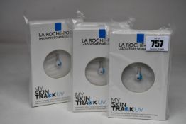 Four boxed as new La Roche-Posay My Skin Track UV wearable sensors.