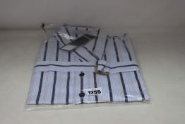 An as new Palmer//Harding navy stripes cotton boyfriend shirt with strap collar detail (Size 10 -