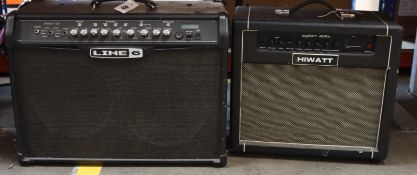 A pre-owned Line6 Spider IV 120 guitar amplifier and a pre-owned Hiwatt Maxwatt 40fx amplifier.