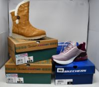 Two pairs of women's as new Skechers Keepsake wedge Cozy Peak boots (UK 4.5) and a pair of women's