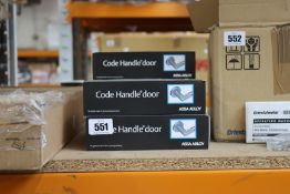 Five as new Assa Abloy code door handles (8812 for Euro/DIN lock cases, right handed).