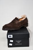 A pair of men's boxed as new Gaziano & Girling Como Mole Suede Loafers in dark brown (KN14, 10F).