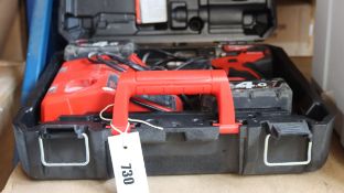 A pre-owned Milwaukee Cordless Hammer Drill (M18 CBLPD-402C) with batteries, charger and case.