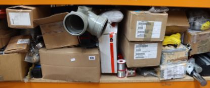 A shelf of industrial and related items.