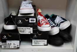 Five pairs of assorted as new Converse footwear (UK 4, 2 x 5, 7, 11 - Two unboxed).