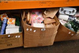 Three boxes of assorted beauty and hair products, as new and used.