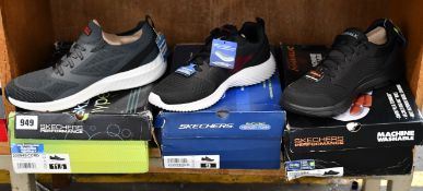 Three pairs of men's as new Skechers; Go Walk 5 Qualify (UK 10.5), Bounder Verkona (UK 8) and Go Run