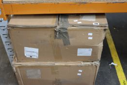 Two boxed gaming chairs in black and red (Unbranded).