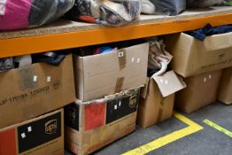 Eight boxes of assorted clothing and related items.