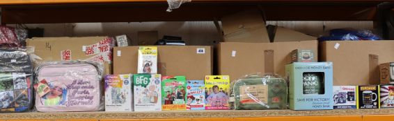 Assorted as new British film/TV novelties to include mugs, money boxes, bags and card games from