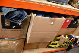 Seven boxes of assorted clothing and related items.