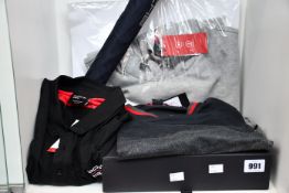 Four as new Porsche Design/Porsche Motorsport products; hooded sweatshirt (XL), black polo shirt (