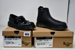 Two pairs of children's as new Dr Martens footwear; Leonore Mono (UK 1) and Maccy II (UK 2).