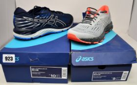 A pair of women's as new Asics Gel-Cumulus 20 LE trainers (UK7) and men's Gel Cumulus 21 (UK 9).