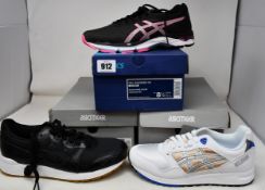 Three pairs of women's as new Asics trainers; Gel-Phoenix 10 (UK 6.5), GelSaga (UK 5) and Gel-