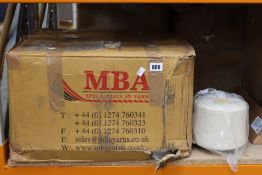 Eighteen spools of MBA Yarns 100% wool ecru yarn.