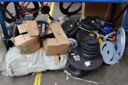 A large quantity of weights/dumbbells.