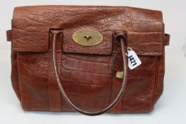 A pre-owned vintage Mulberry crocodile skin effect leather bag with original keys and lock.