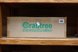 Fifty boxed as new Crabtree Capital 4306 13A twin switched socket outlet.