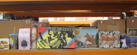 Assorted as new British film/TV novelties to include mugs, lunch boxes, games and drinking bottles