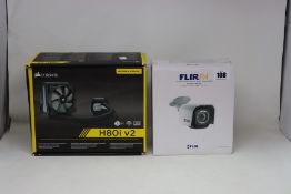 A boxed as new Flir FX outdoor wireless camera and an as new Corsair H80i v2 computer fan.