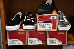 Four pairs of as new Vans; two pairs of Old Skool, a pair of Authentic and a pair of Cassic Slip-