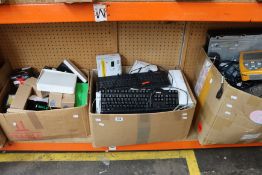 Four boxes of assorted as new and pre-owned small electrical items, cables and related items (All