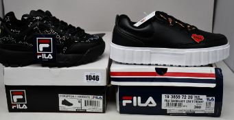 Two pairs of as new Fila trainers; Sandblast Low Pendant (UK 6) and Disruptor II Diamante (UK 3.5).