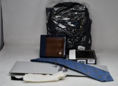 An as new Hackett London small travel bag, Hackett London leather wallet, Fossil leather wallet