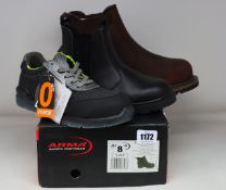 Three pairs of as new safety footwear; Veltuff Dynamic S3 trainers (UK 6), Black Rock Dealer boot (