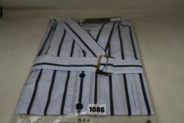 An as new Palmer//Harding navy stripes cotton boyfriend shirt with strap collar detail (Size 12 -