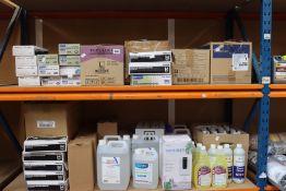 A quantity of cleaning products to include hand sanitizers/soaps/gloves.