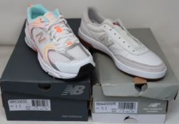 Two pairs of as new New Balance trainers; NM440WWR (UK 7) and MR530ESD (UK 7.5).