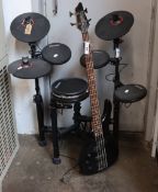 A Carsbro electric drum kit and a DB Classic left handed bass guitar, both pre-owned.