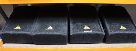 Four pre-owned Behringer Eurolive high power 2-way floor speakers (Model number f1220) (Missing